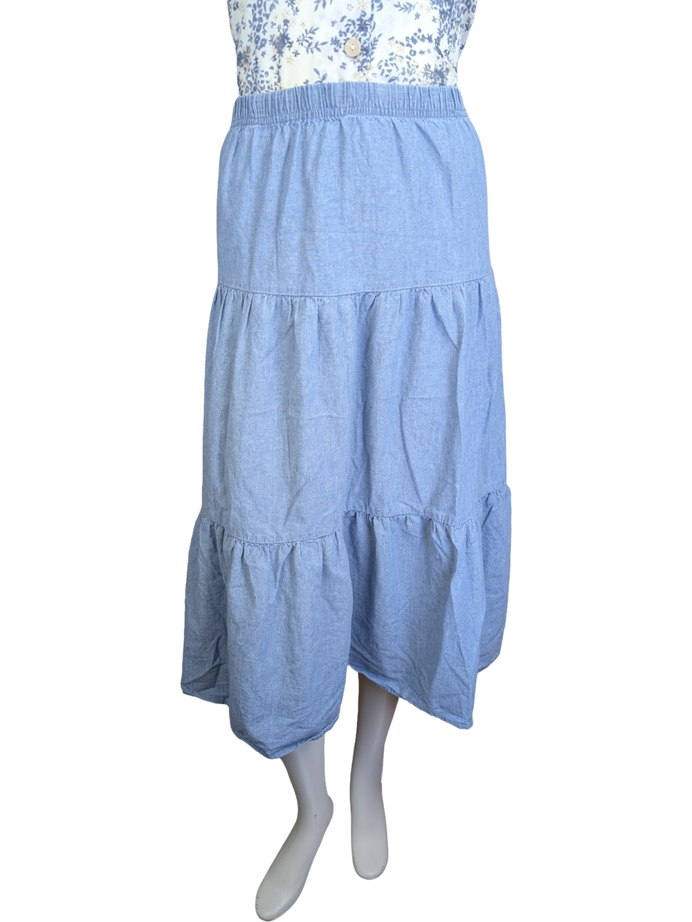 Vintage Ash Creek Trading Western Boho Denim Tiered Midi Skirt 100% Cotton Small